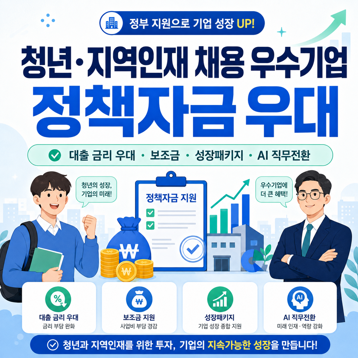 청년 지역인재 채용 우수기업 정책자금 우대 대출 금리 보조금 성장패키지 AI 직무전환