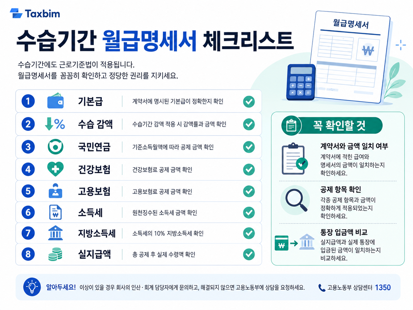 수습기간 월급명세서 체크리스트 기본급 수습 감액 4대보험 소득세 실지급액