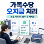 급여 담당자가 A와 B의 가족수당 오지급 자료를 확인하는 모습