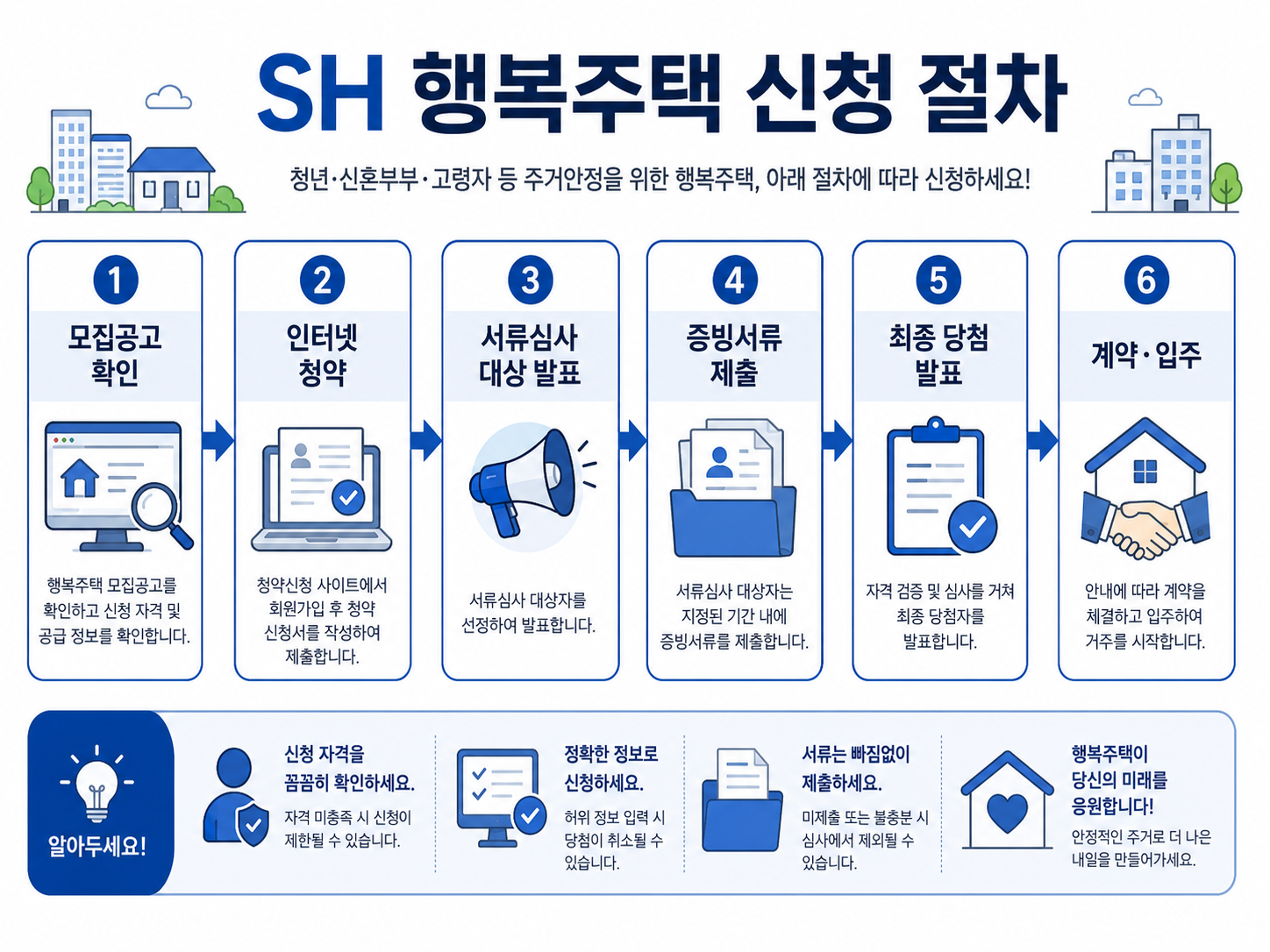 SH 행복주택 공고부터 청약·서류심사·당첨발표·계약까지의 절차