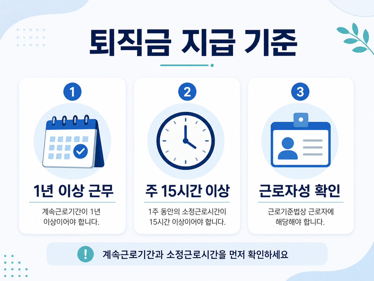 퇴직금 지급 기준 1년 이상 근무 주 15시간 근로자성 확인