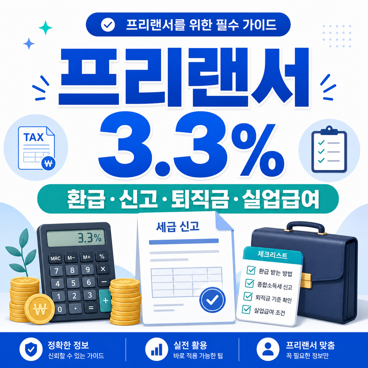 프리랜서 3.3% 환급 신고 퇴직금 실업급여 고용보험 정리