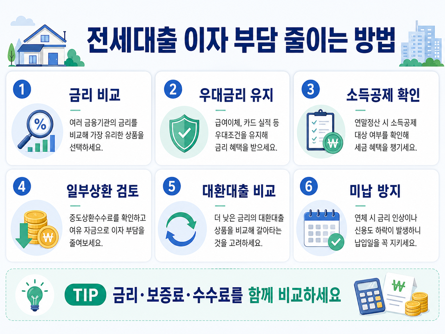 전세대출 이자 부담 줄이는 방법 금리 비교 우대금리 소득공제 일부상환 대환대출 미납 방지