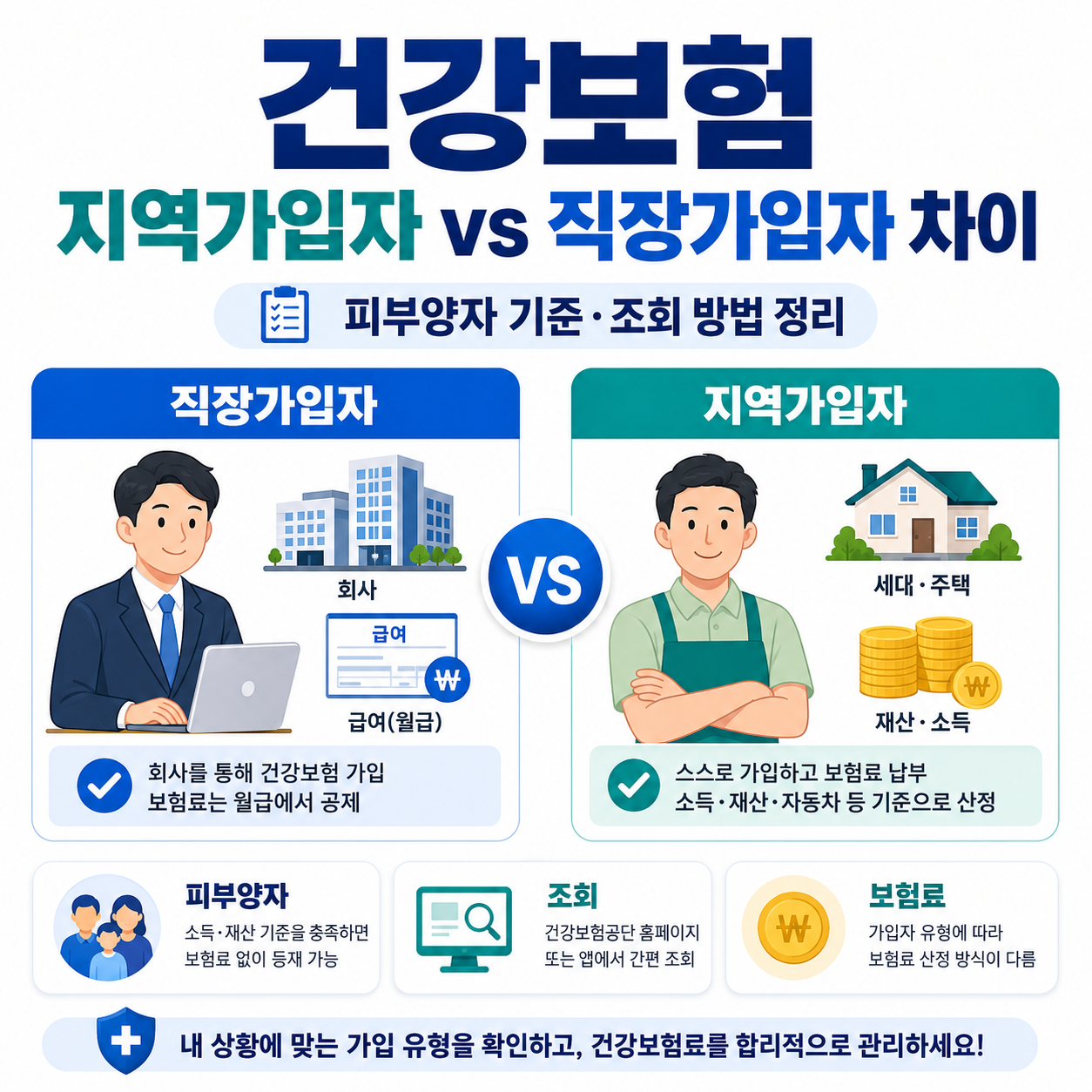 건강보험 지역가입자 직장가입자 차이 피부양자 기준 조회 방법