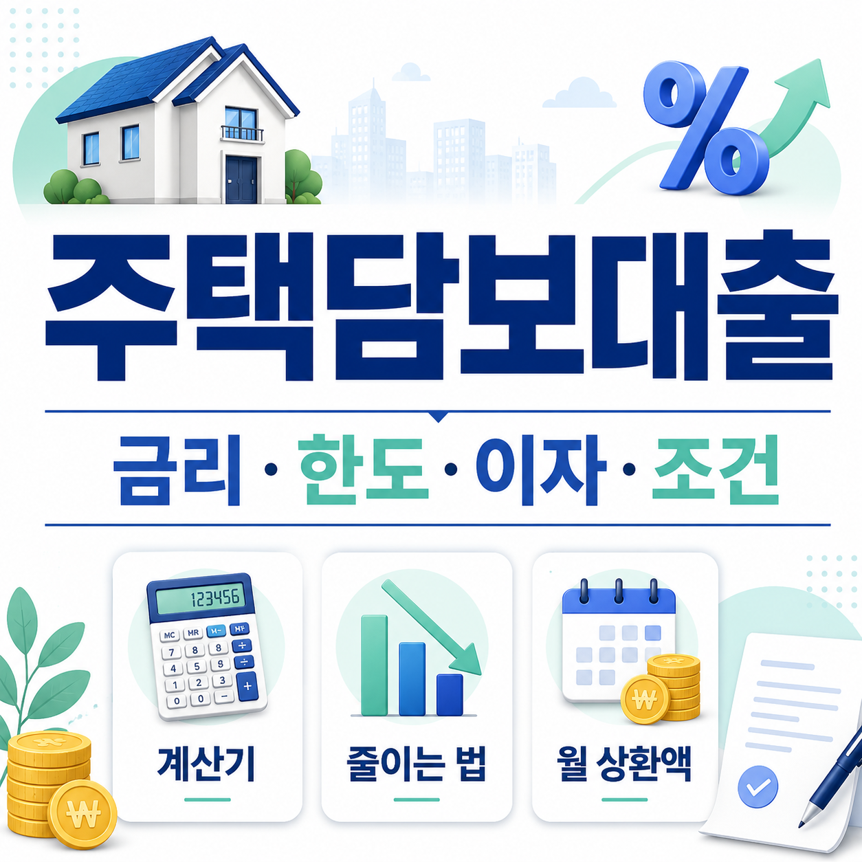 주택담보대출 금리 한도 이자 조건 계산기 줄이는 법