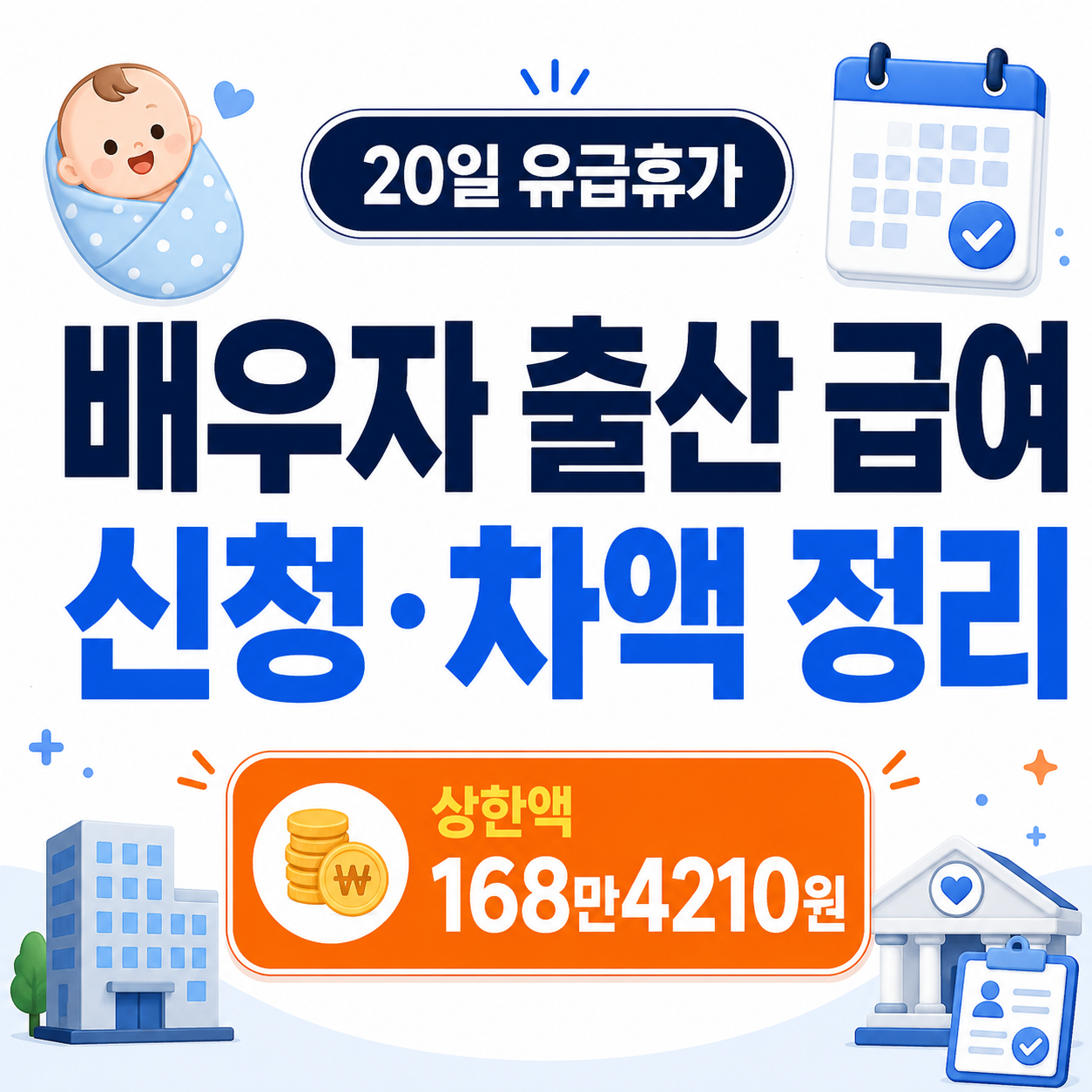 배우자 출산 급여 신청과 20일 유급휴가 상한액을 표시한 썸네일